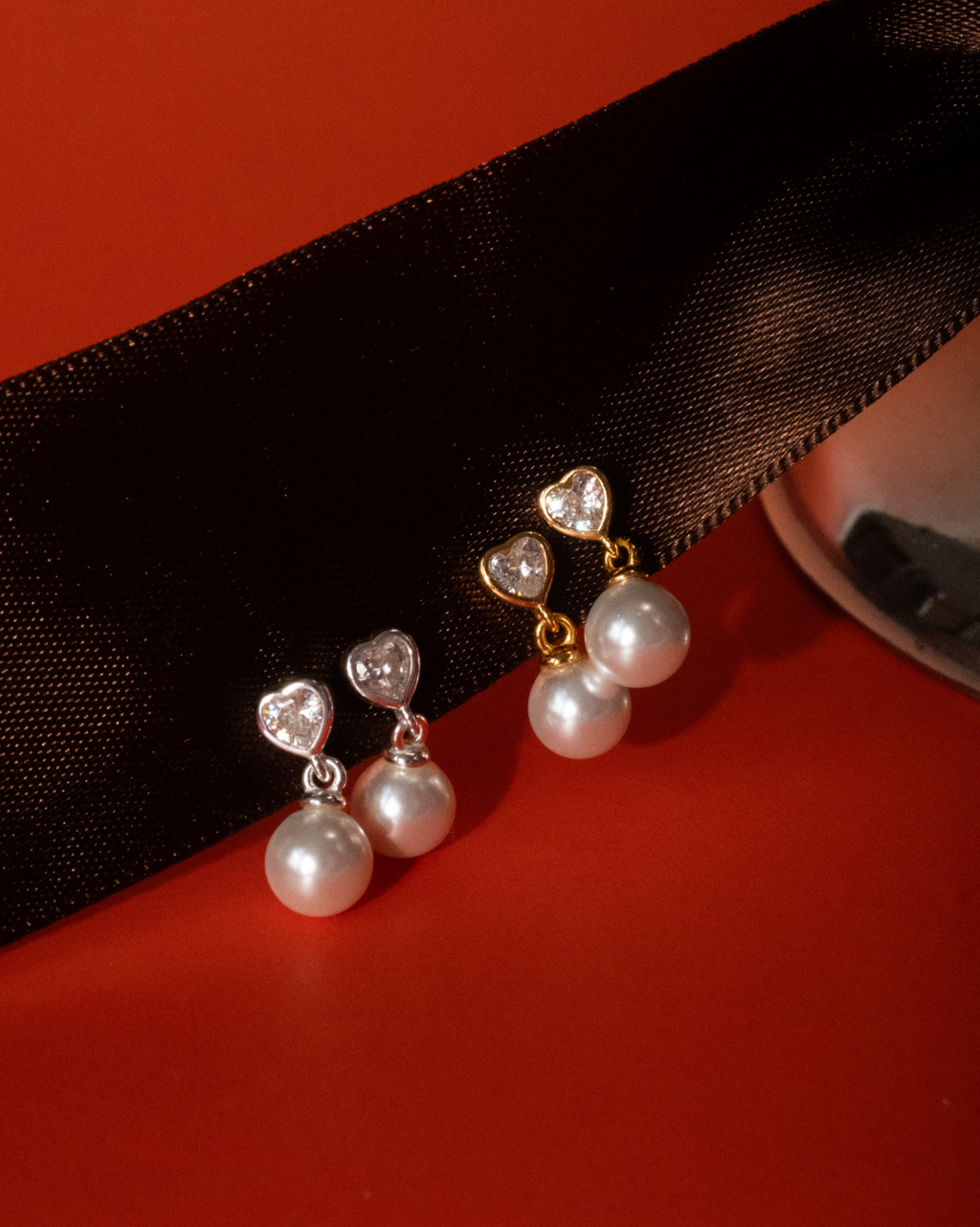 Heart Pearl Drop Studs