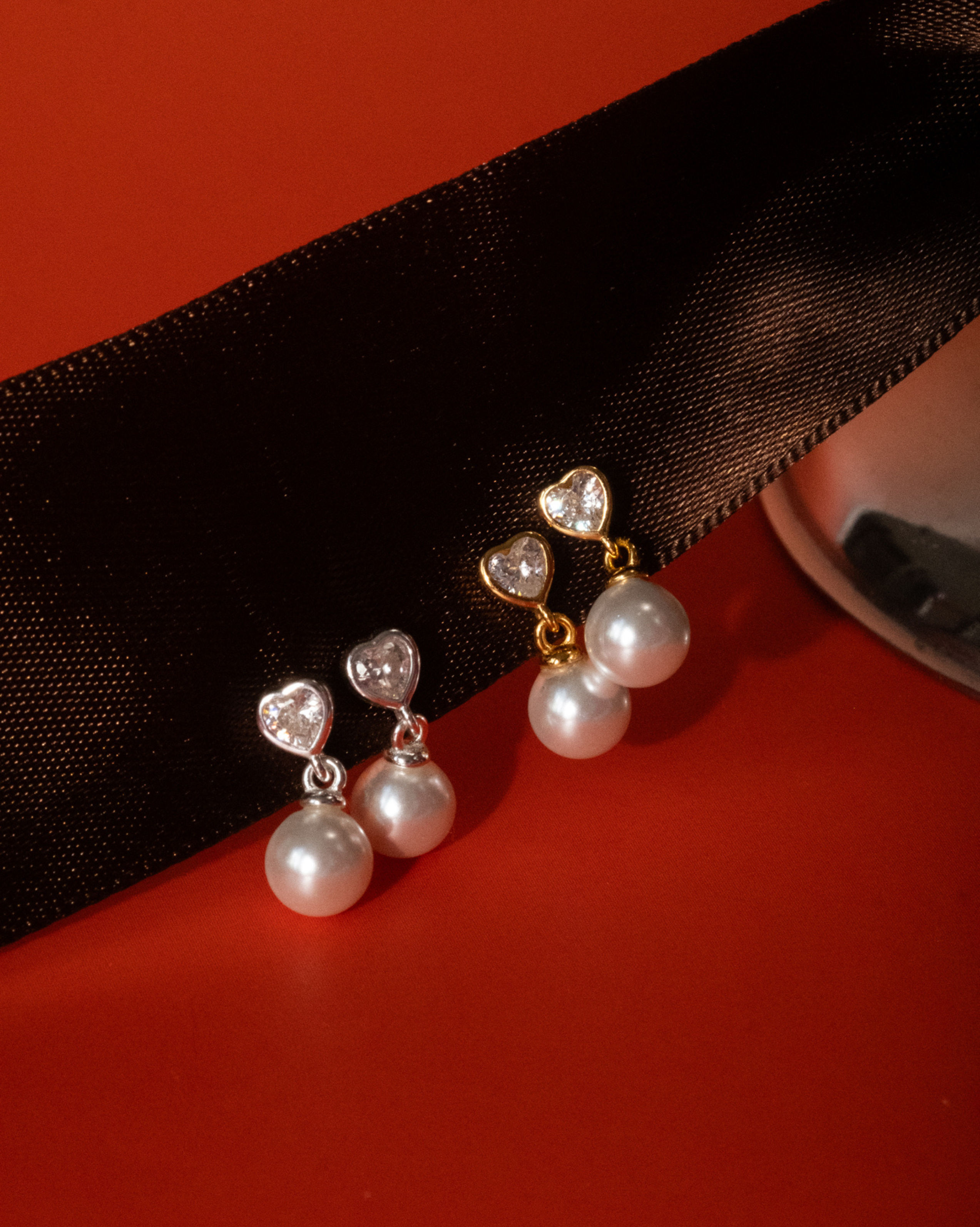 Heart Pearl Drop Studs