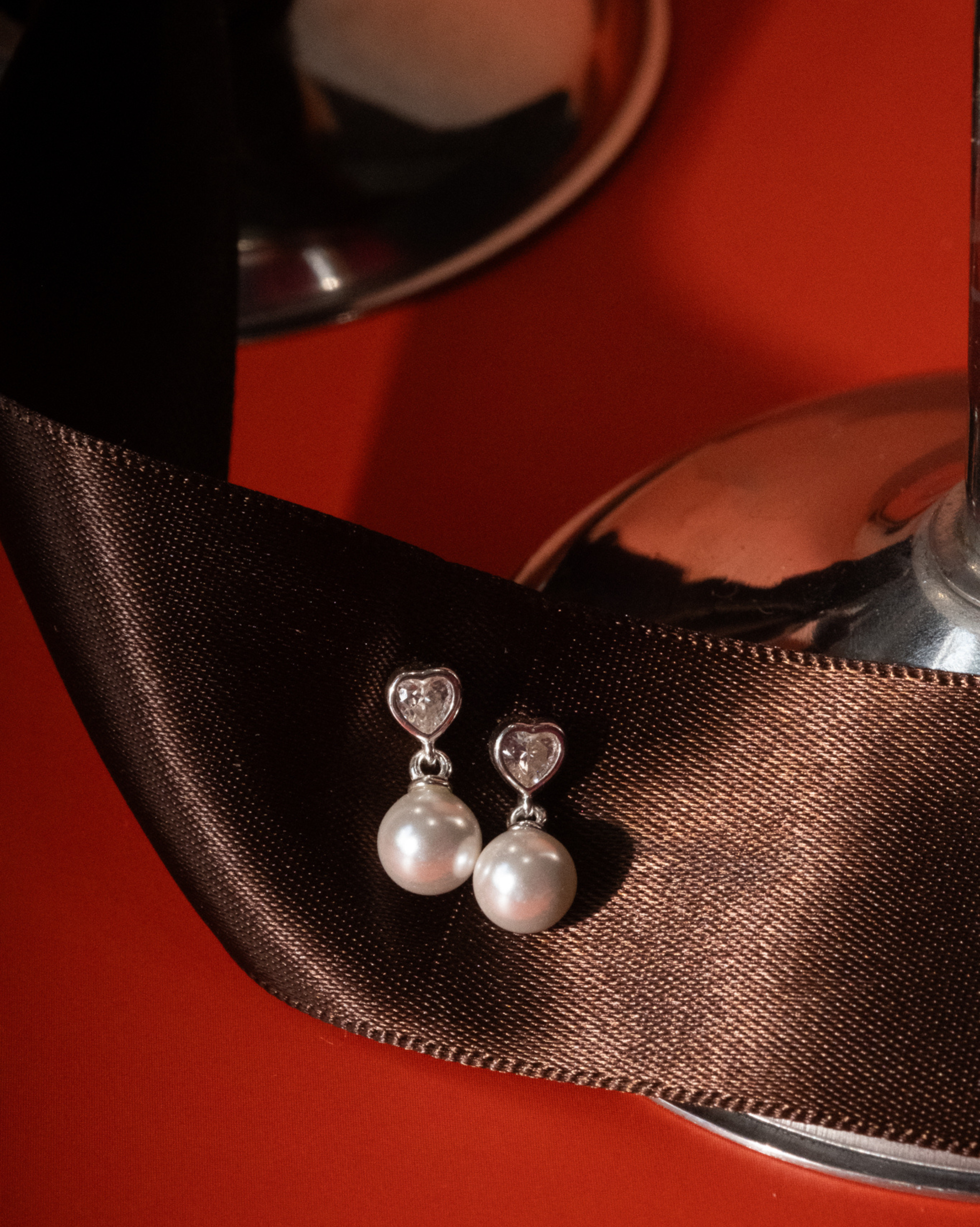 Heart Pearl Drop Studs