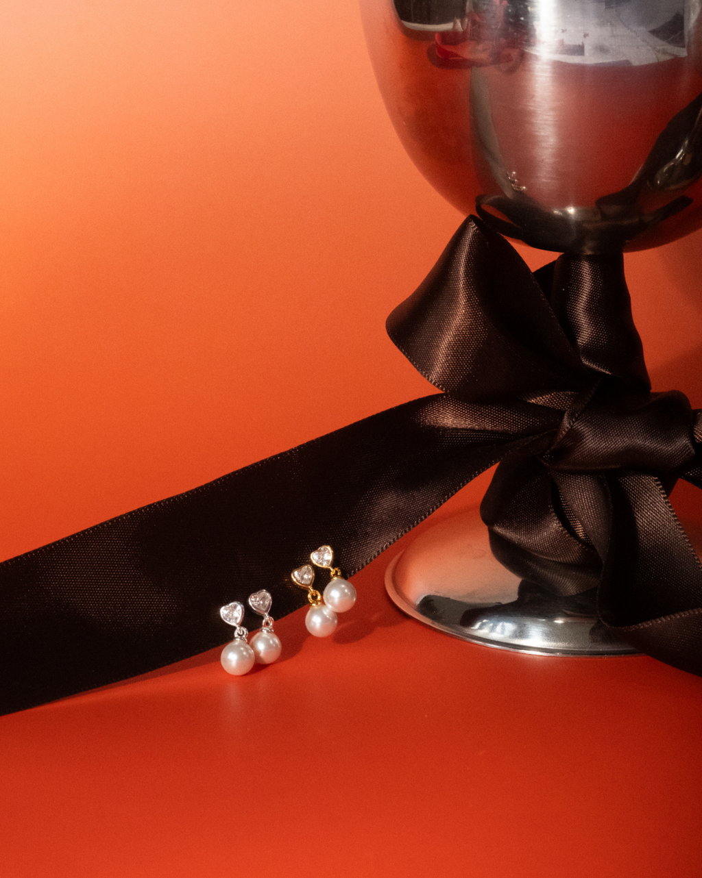 Heart Pearl Drop Studs