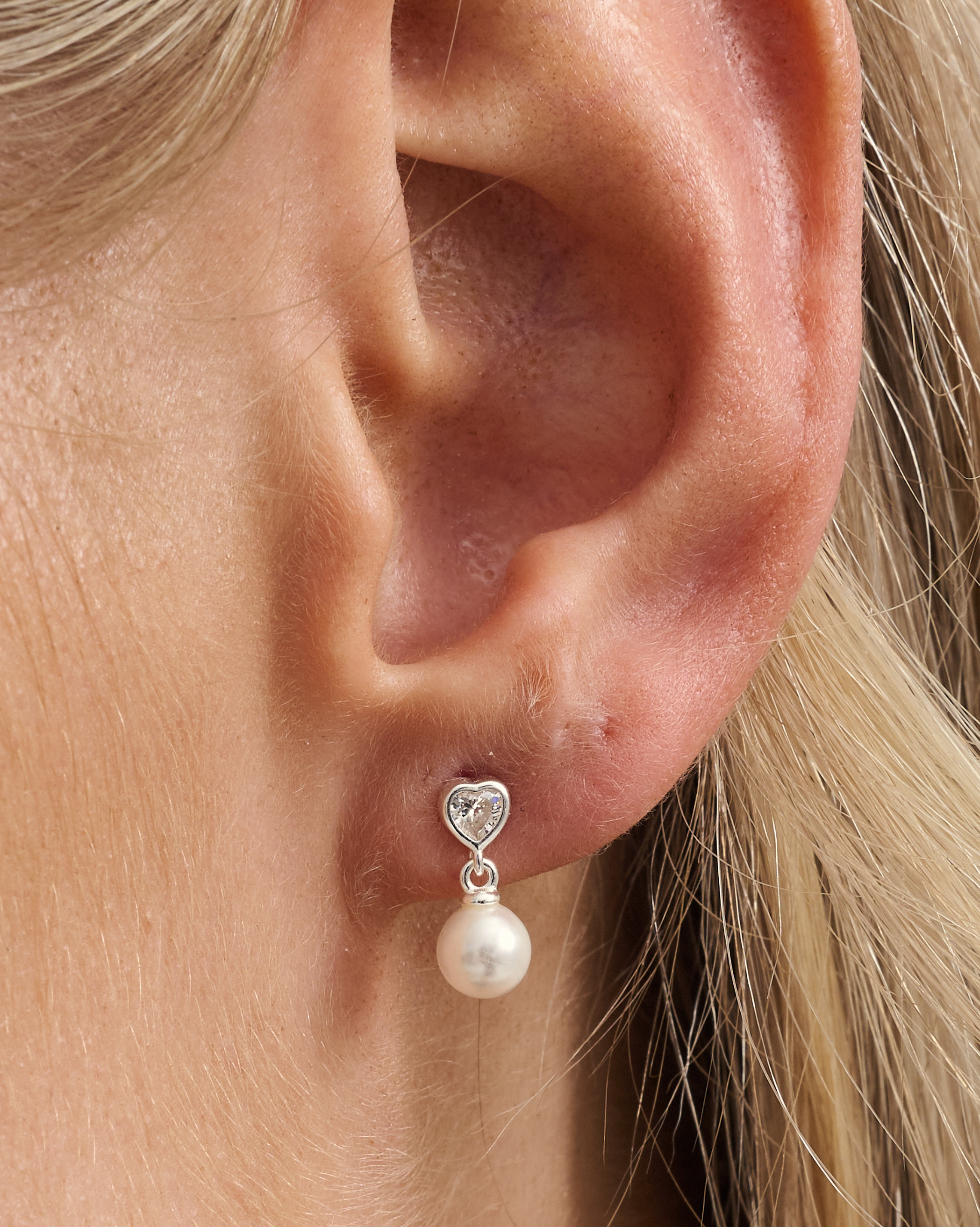 Heart Pearl Drop Studs