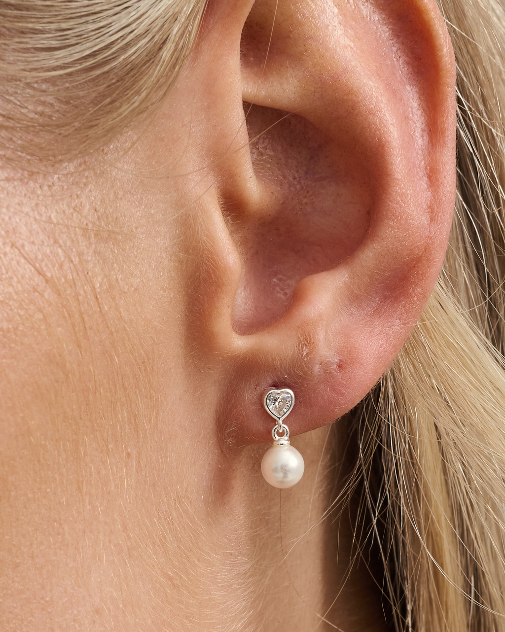 Heart Pearl Drop Studs