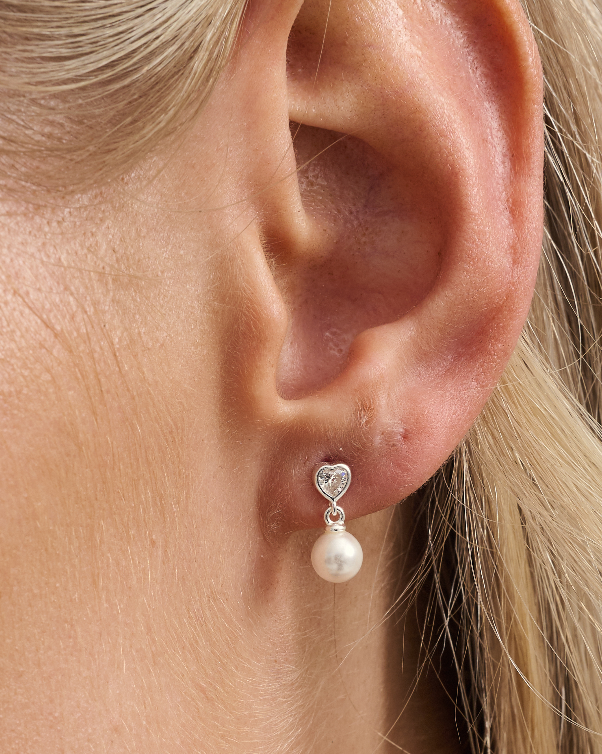 Heart Pearl Drop Studs